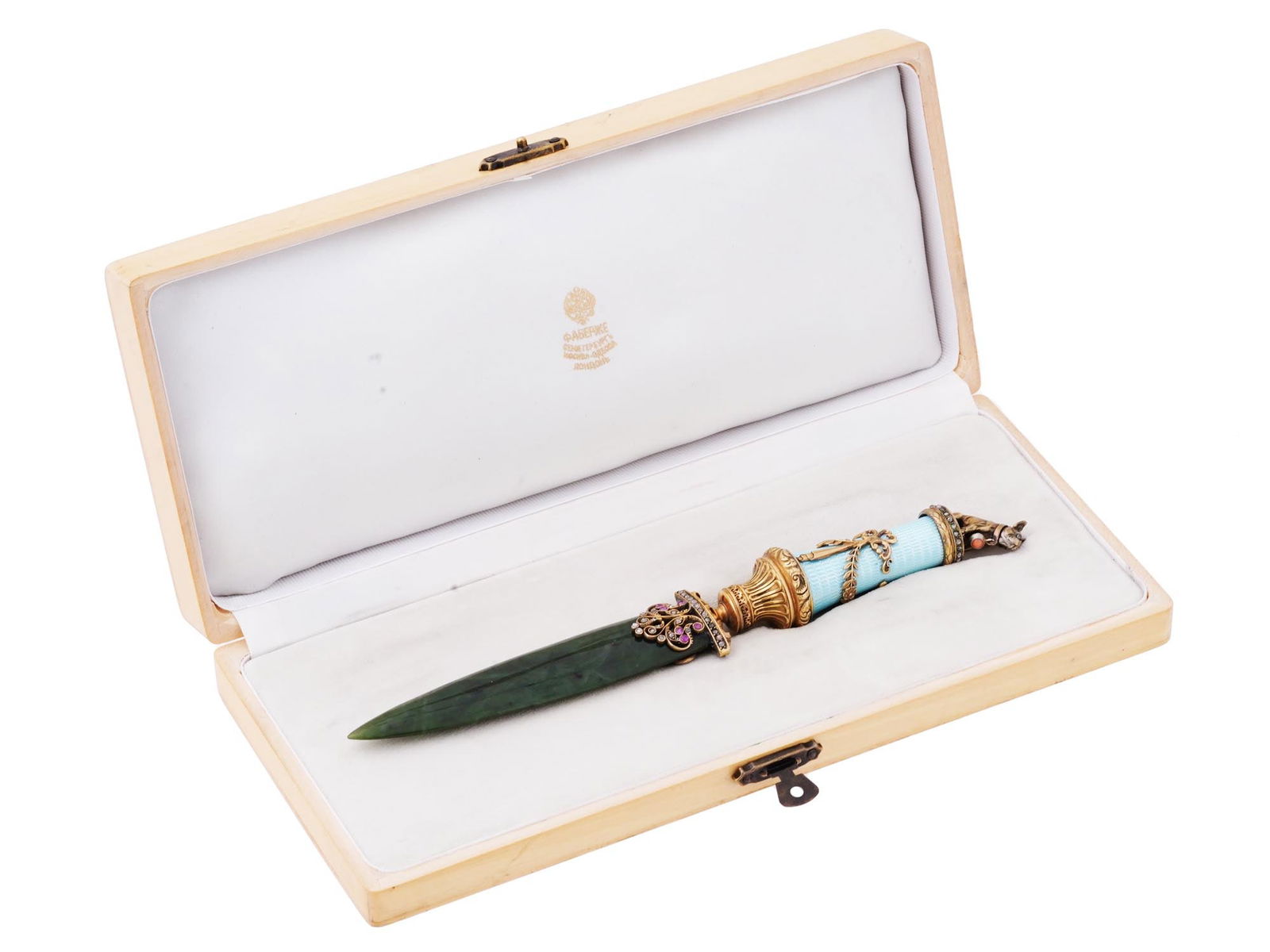 RUSSIAN GILT SILVER ENAMEL GEMSTONE JADE LETTER OPENER (1 of 7)