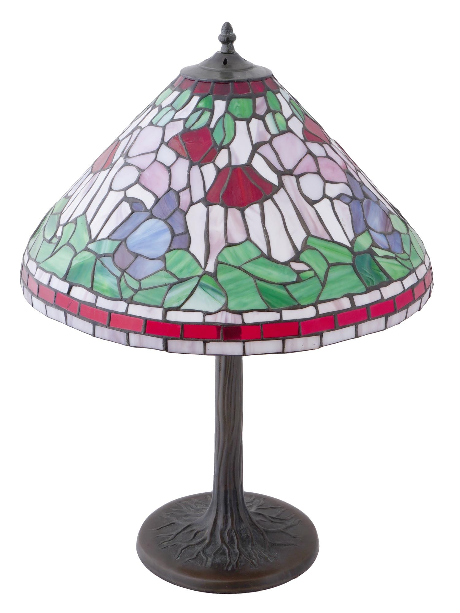 TIFFANY MANNER STAINED GLASS AND BRONZE TABLE LAMP (1 of 8)
