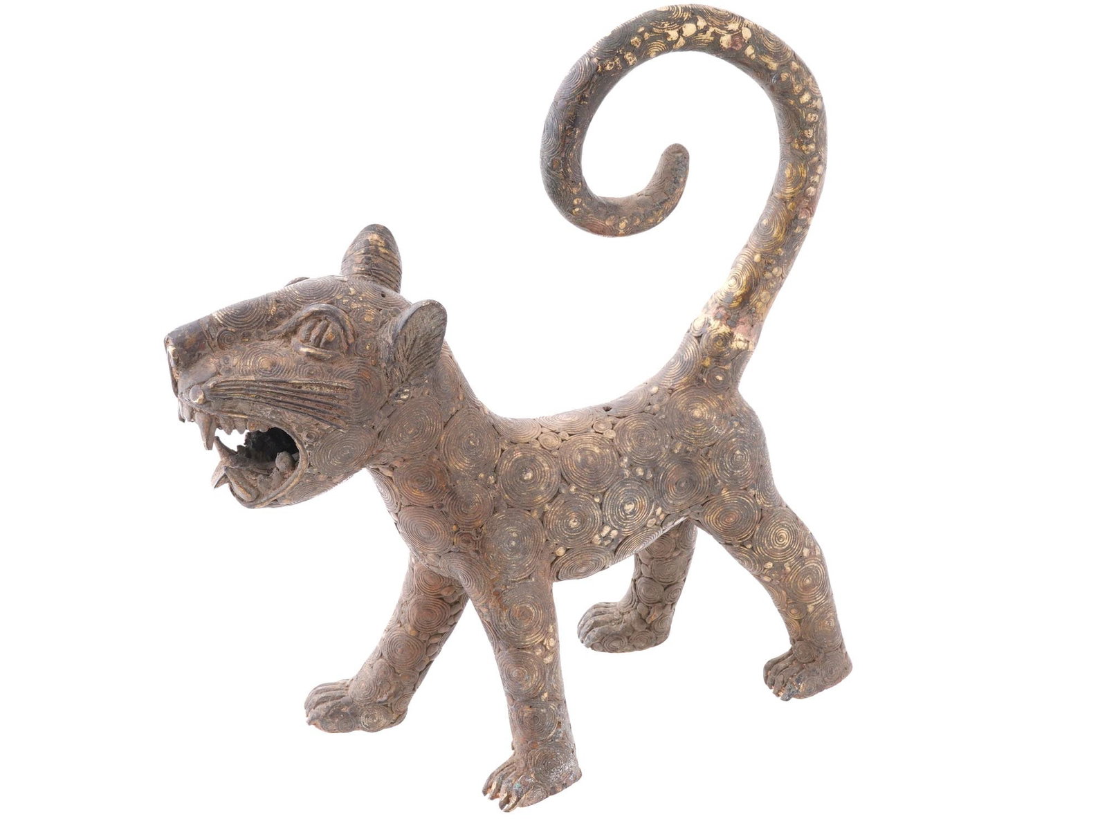 WEST AFRICA BENIN BRONZE FIGURE OF ROYAL LEOPARD (1 of 9)