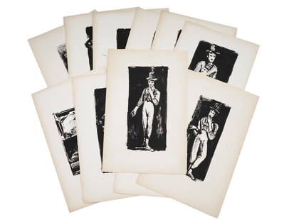 ARBIT BLATAS FULL SET OF MARCEL MARCEAU LITHOGRAPHS: Arbit Blatas, Lithuanian, Jewish, American, 1908 to 1999, a set of 11 original lithographs Some Attitudes of Marcel Marceau, 1960. Provenance: Private Collector NYC, 2020. Born in Lithuania, Arbit Bla