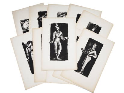 ARBIT BLATAS FULL SET OF MARCEL MARCEAU LITHOGRAPHS: Arbit Blatas, Lithuanian, Jewish, American, 1908 to 1999, a set of 11 original lithographs Some Attitudes of Marcel Marceau, 1960. Provenance: Private Collector NYC, 2020. Born in Lithuania, Arbit Bla