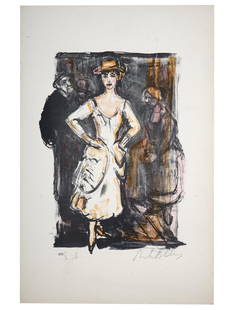 ARBIT BLATAS PENCIL SIGNED ARTIST PROOF LITHOGRAPH: Arbit Blatas, Lithuanian, Jewish, American, 1908 to 1999, a limited edition lithograph in colors, Plate XIV, depicting a young lady in a white dress. Signed in pencil lower right, marked, E.A., as an