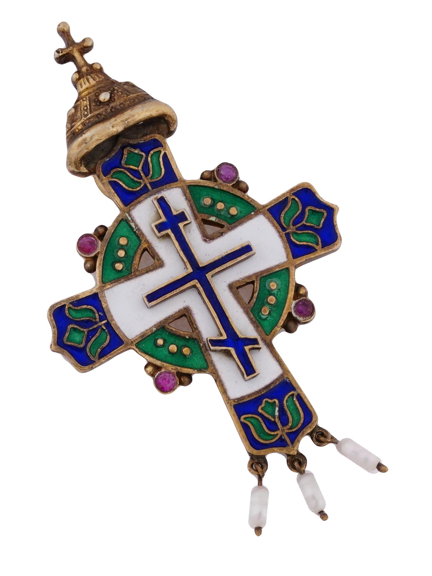 RUSSIAN 88 GILT SILVER ENAMEL ORTHODOX CROSS PENDANT (1 of 6)