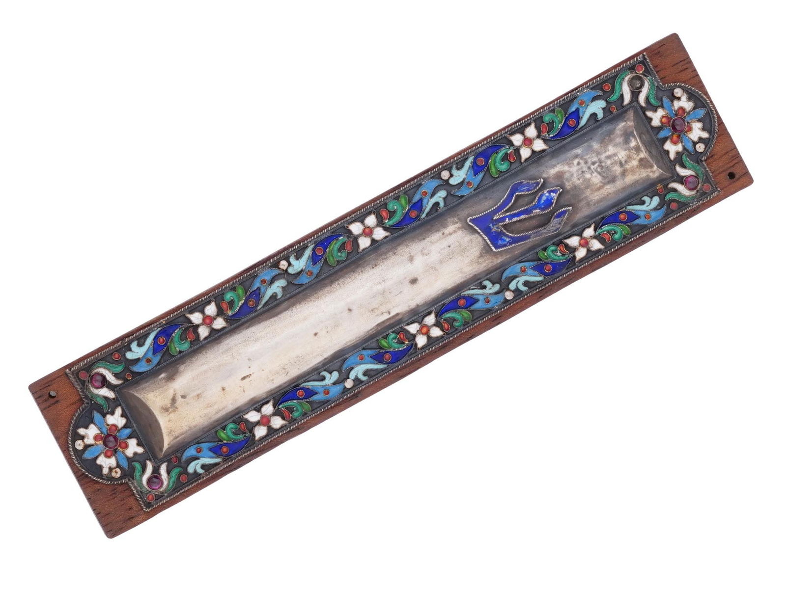 RUSSIAN SILVER ENAMEL JUDAICA MEZUZAH CASE (1 of 6)