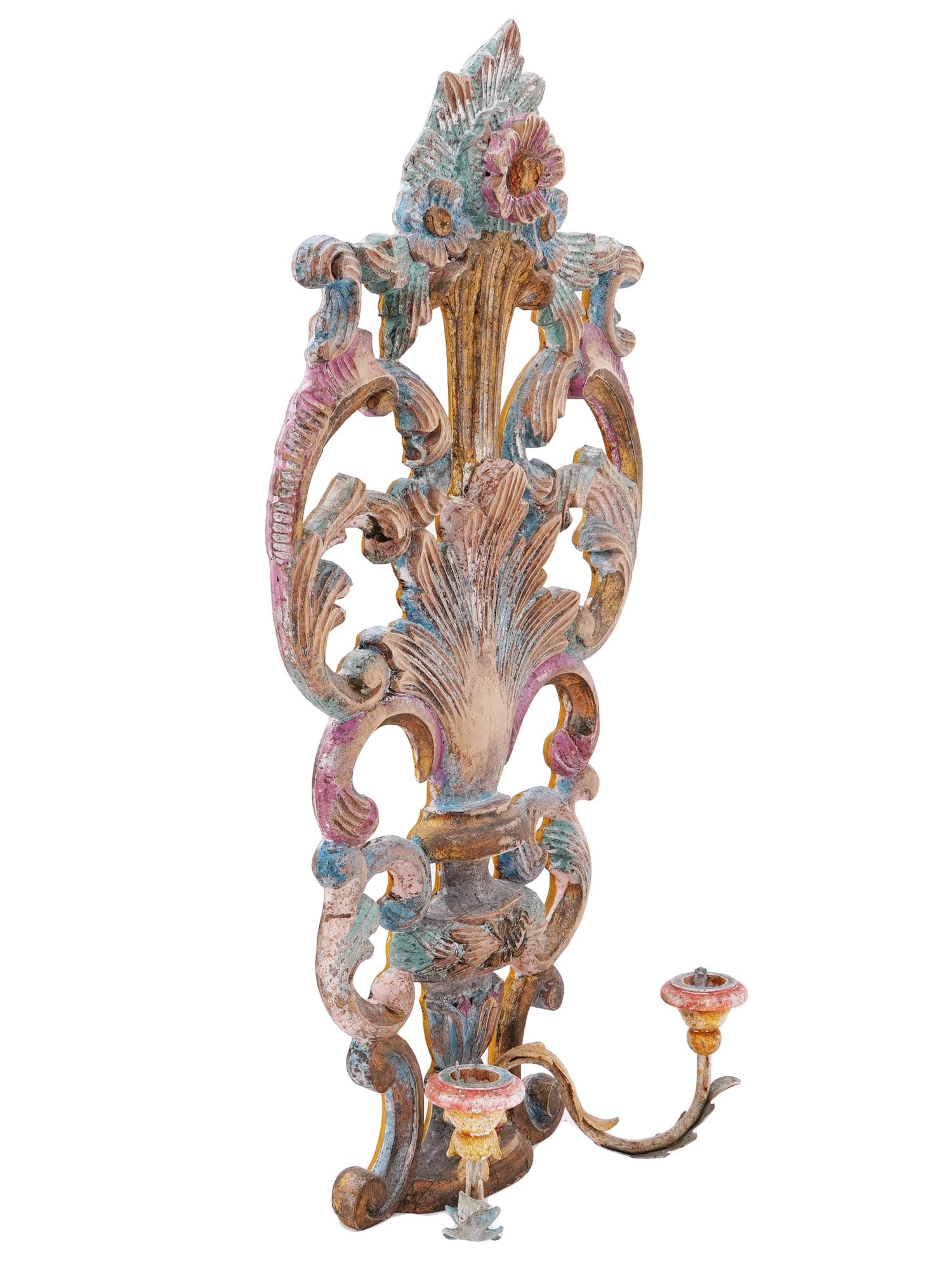 ANTIQUE FRENCH CARVED GILT PAINTED WALL SCONCE (1 of 4)