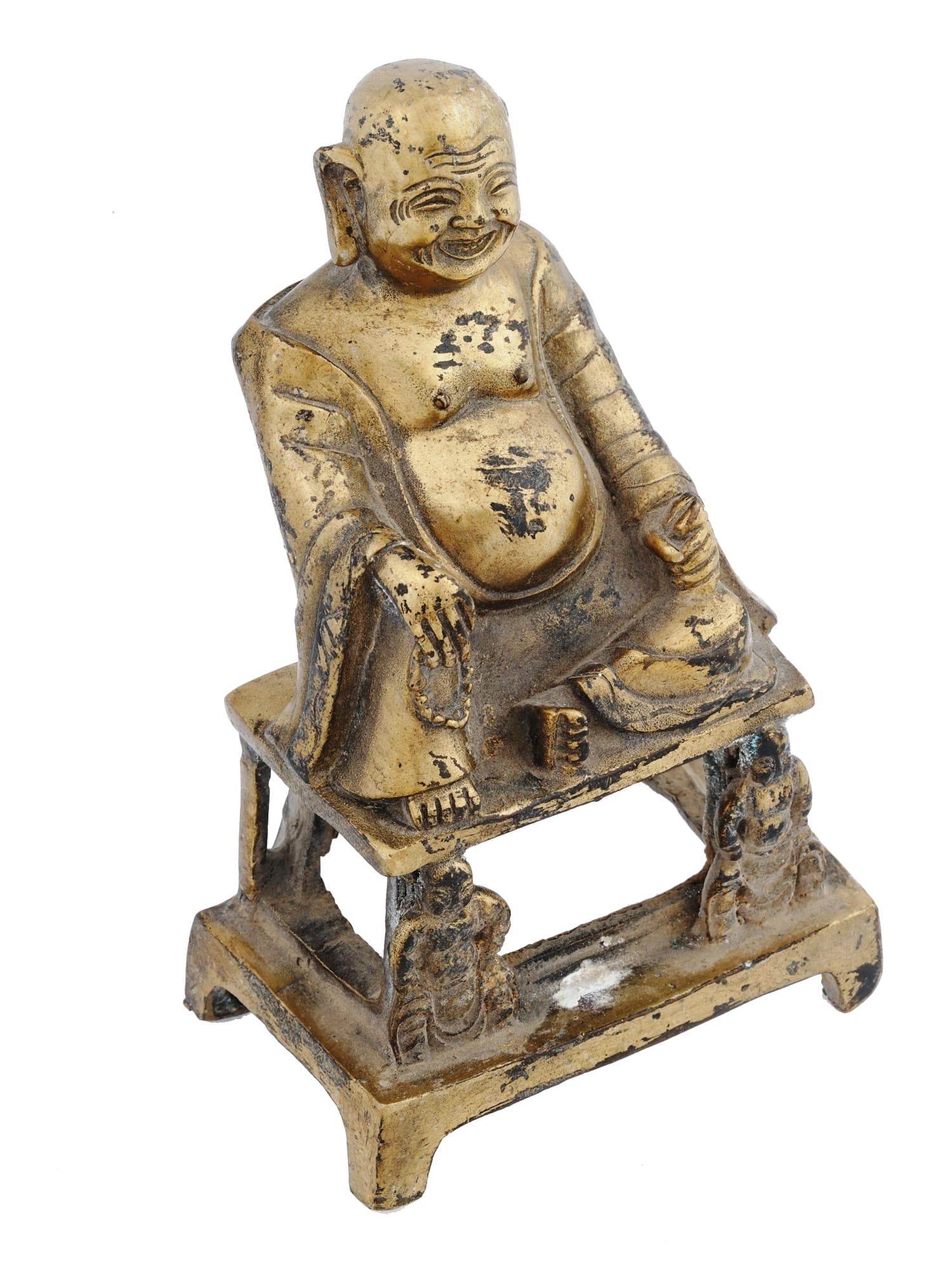 CHINESE PATINATED BRONZE FIGURE OF HOTEI MARKED (1 of 7)