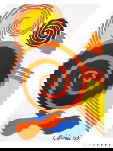 AMERICAN COLOR LITHOGRAPH SPIRALS BY ALEXANDER CALDER: Alexander Calder, American, 1898 to 1976, lithograph in colors titled Spirals, 1969. Signed and dated by the artist lower right. Alexander Calder was a sculptor known both for his innovative mobiles t