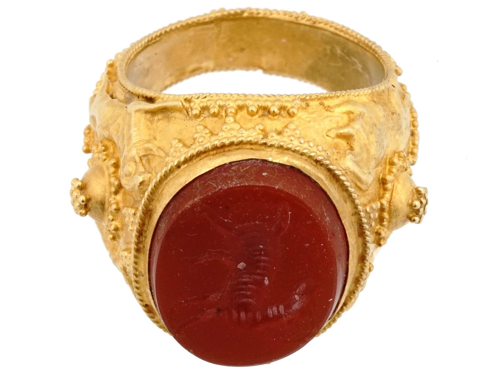 ANTIQUE 22K GOLD INTAGLIO CARNELIAN STONE RING (1 of 7)