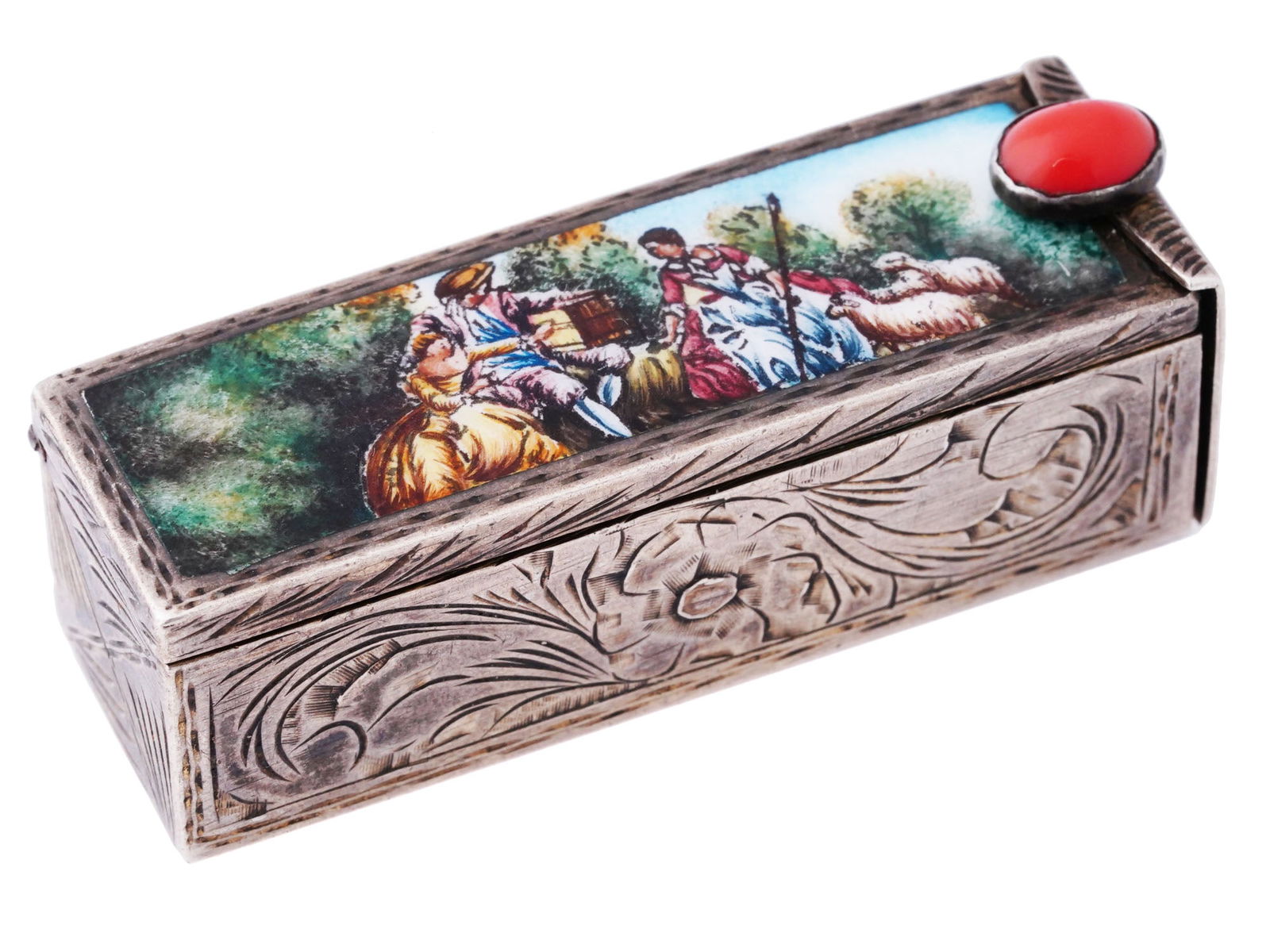 ANTIQUE ITALIAN SILVER LIPSTICK BOX WITH MINIATURE (1 of 12)
