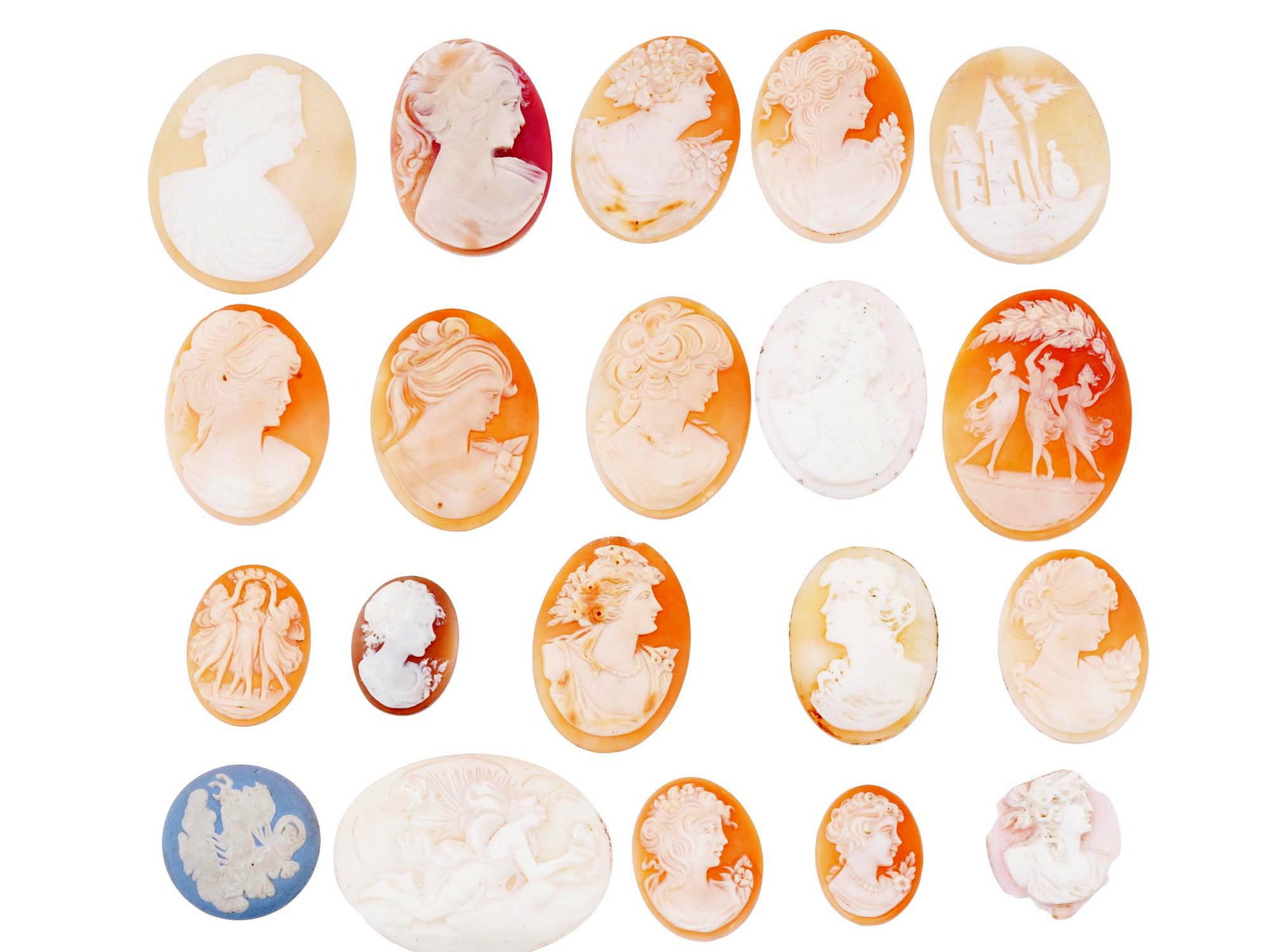 LOT OF ANTIQUE AND VINTAGE CARNELIAN SHELL CAMEOS (1 of 6)