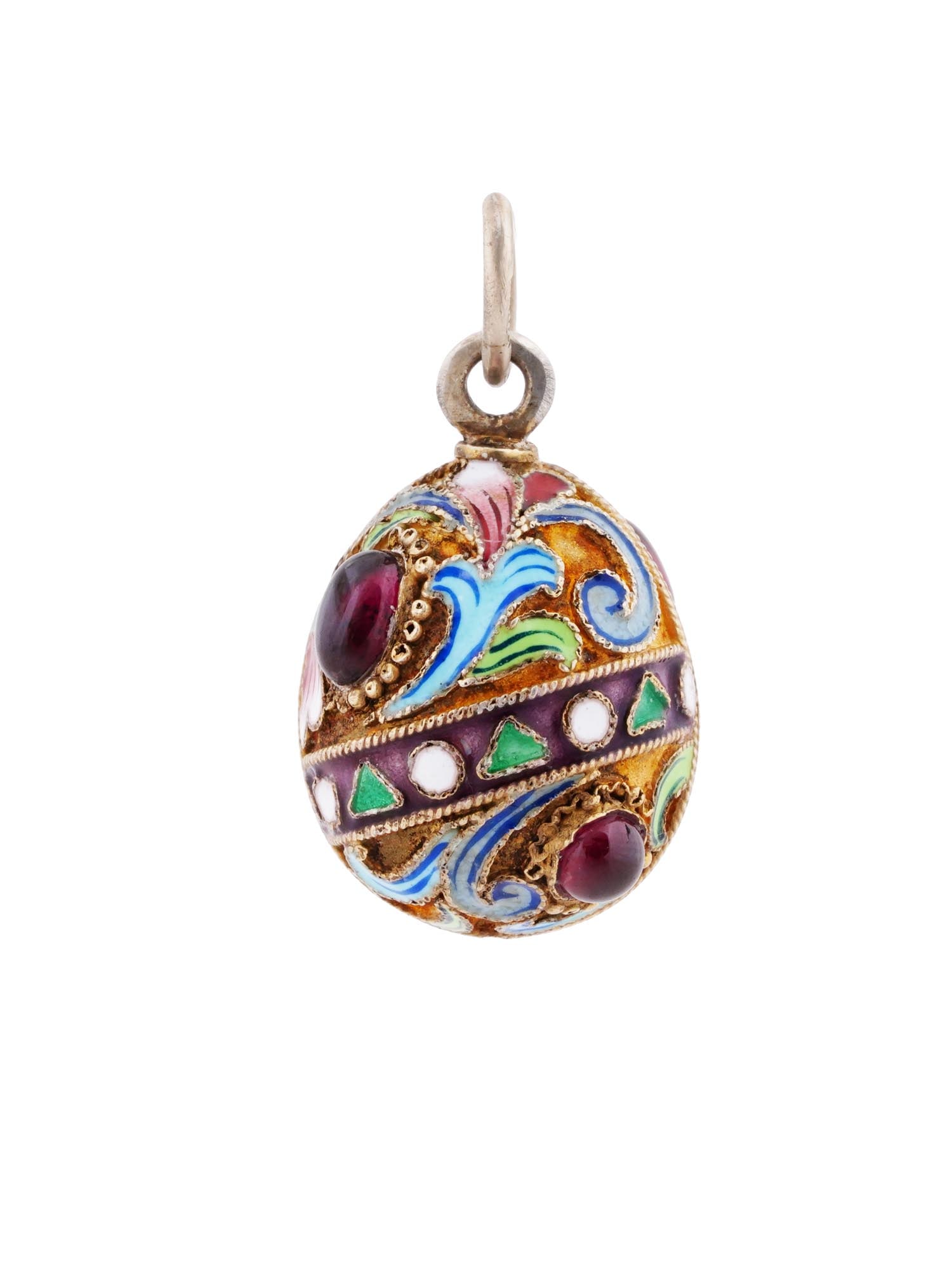RUSSIAN SILVER GILT ENAMEL GEMSTONES EGG PENDANT (1 of 7)