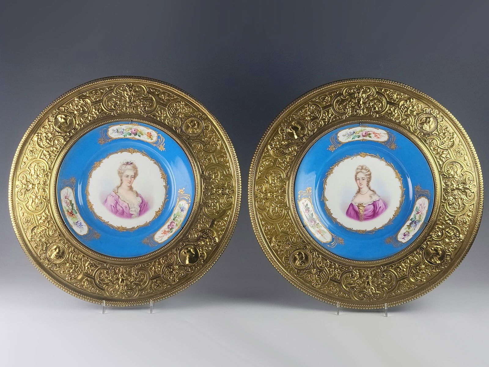 19C FRENCH SEVRES PORCELAIN BRONZE MOUNTED PLATES (1 of 11)