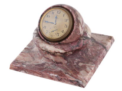 VINTAGE SWISS ZENITH ART DECO MARBLE DESK CLOCK: A vintage Swiss Zenith Art Deco desk clock mounted in marble fittings. The Art Deco period, known for its distinctive design elements and sense of modernity, is reflected in the clocks sleek and geome