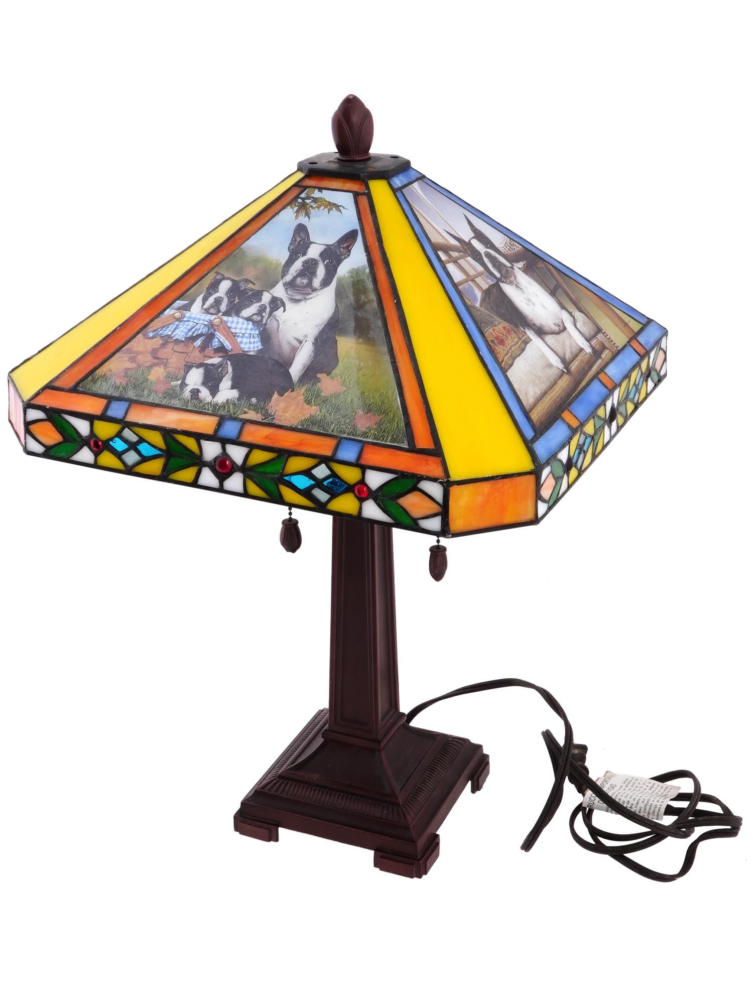 TIFFANY MANNER TERRIER STAINED GLASS TABLE LAMP (1 of 12)