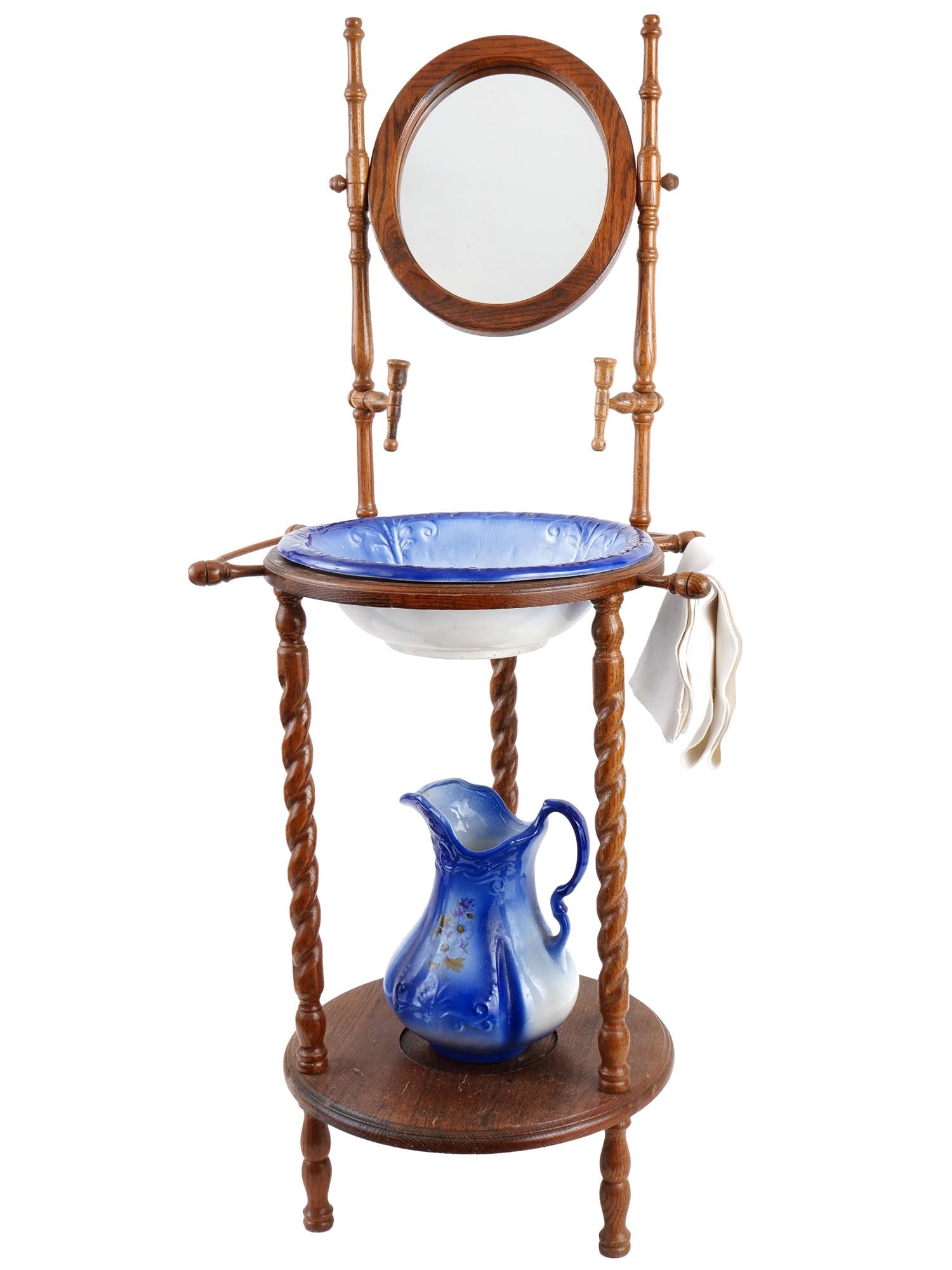 ANTIQUE WASH BASIN AND PITCHER ON WOODEN STAND (1 of 12)