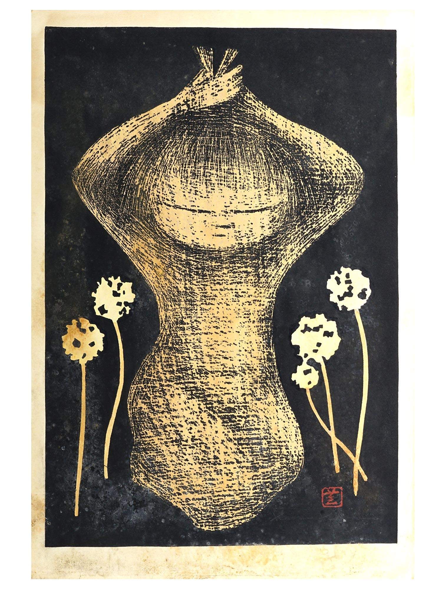 KAORU KAWANO JAPAN SIGNED DANDELIONS WOODBLOCK PRINT (1 of 6)