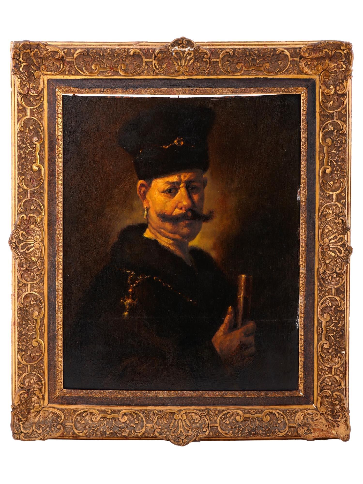 19TH C OIL PAINTING POLISH NOBLEMAN AFTER REMBRANDT (1 of 9)