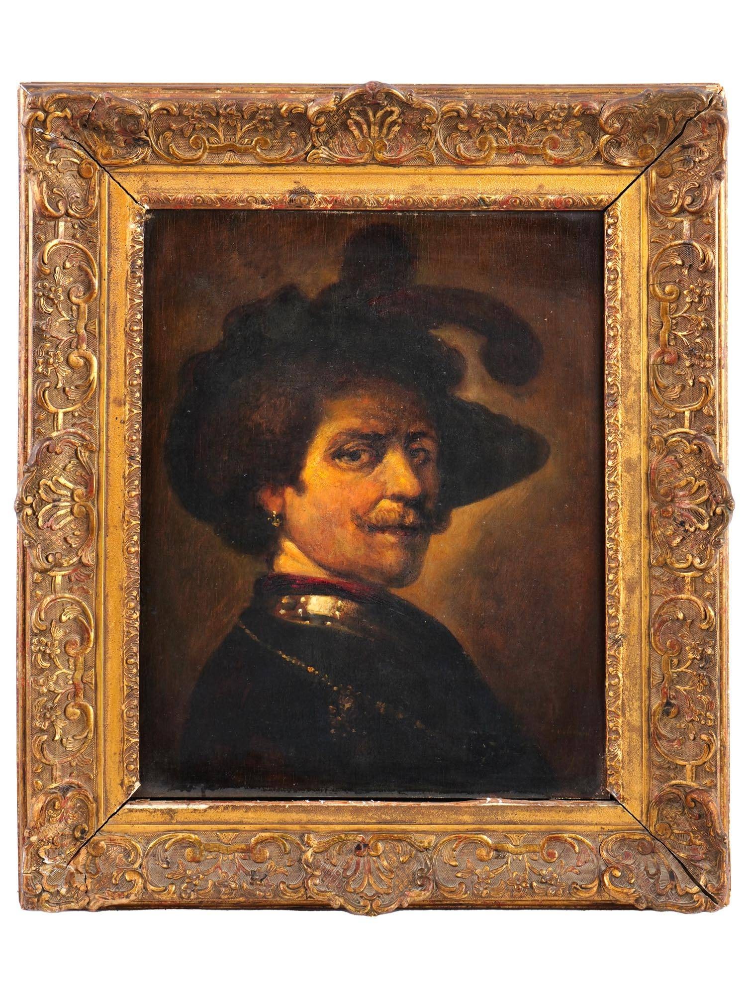 ANTIQUE MALE PORTRAIT OIL PAINTING AFTER REMBRANDT (1 of 8)