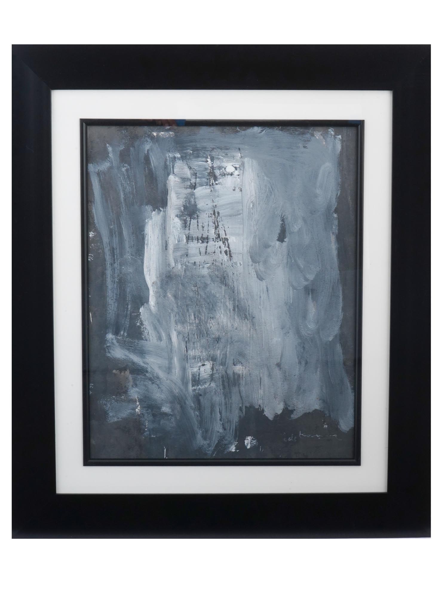 ATTRIBUTED TO WILLEM DE KOONING ABSTRACT OIL PAINTING: Attributed to Willem de Kooning, American, Dutch, German, 1904 to 1997, oil painting on paper depicting an Abstract Expressionist composition. Signed lower right. Framed. Willem de Kooning is a leadin