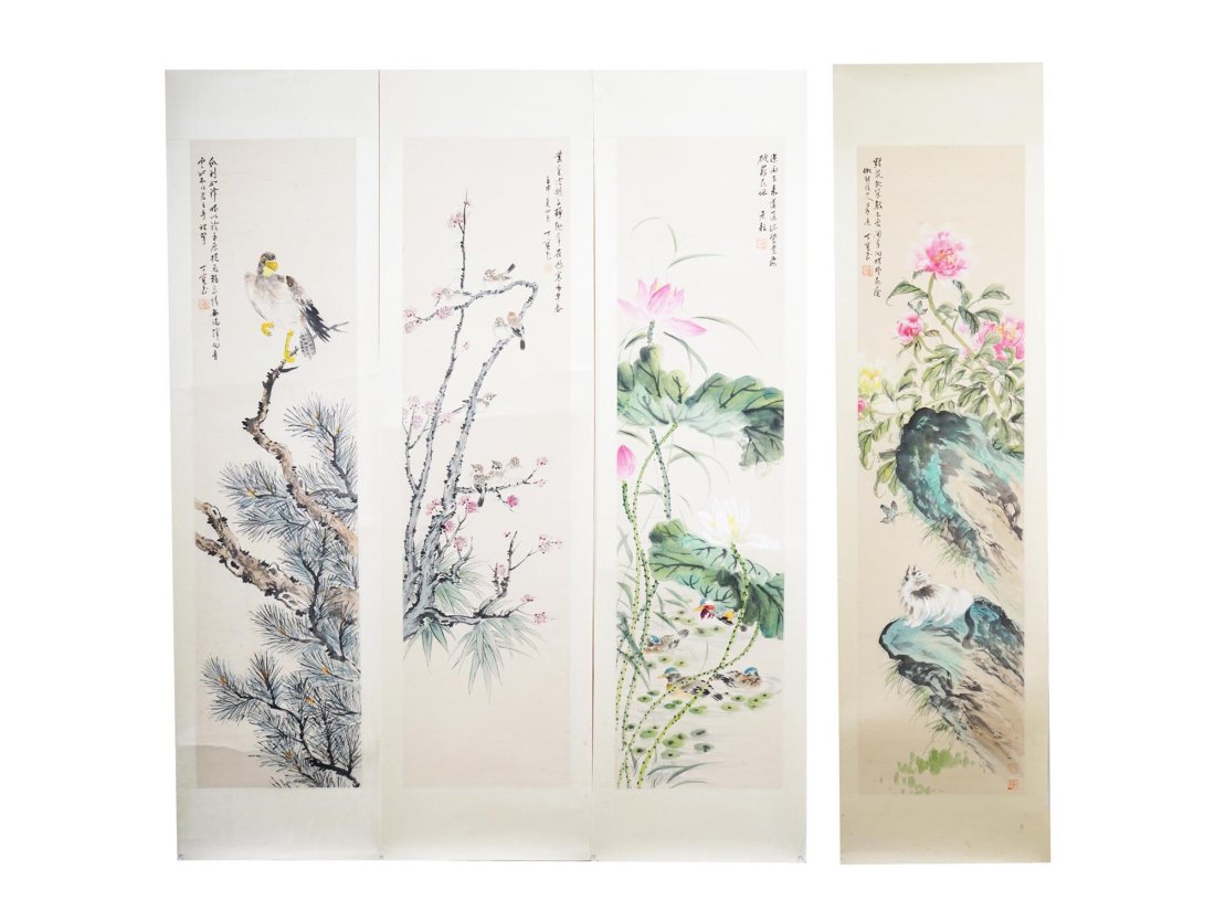 CHINESE FLORAL WATERCOLOR SCROLL PAINTINGS SIGNED (1 of 10)