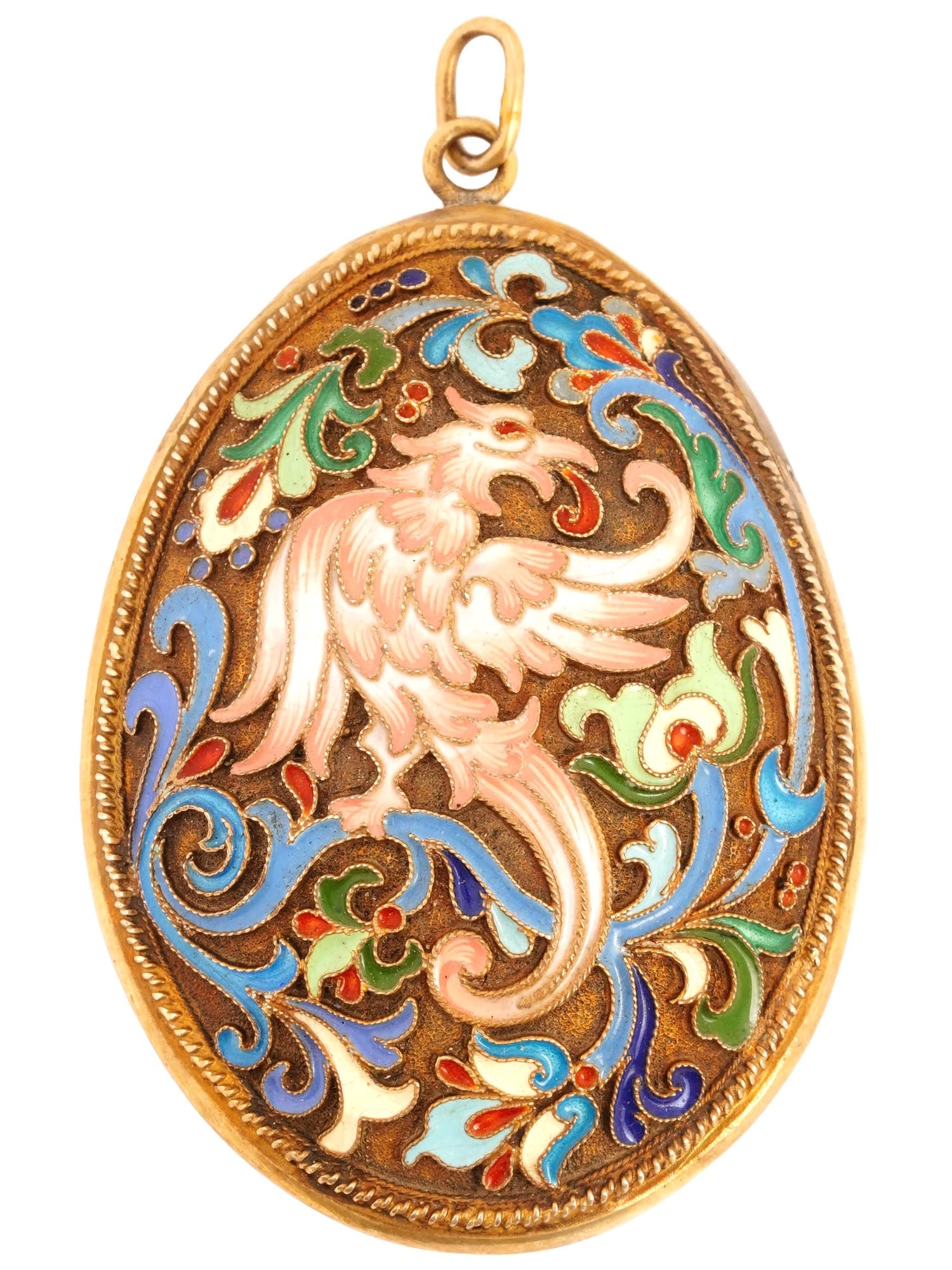 RUSSIAN GILT SILVER CLOISONNE ENAMEL EGG PENDANT (1 of 4)