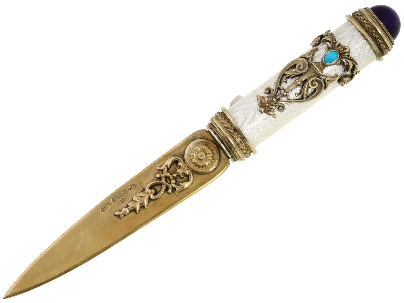 RUSSIAN GILT SILVER ENAMEL GEMSTONE LETTER OPENER (1 of 4)