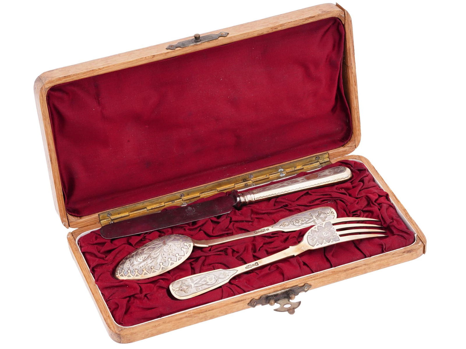 RUSSIAN GILT SILVER DESSERT CUTLERY SET IOB (1 of 7)