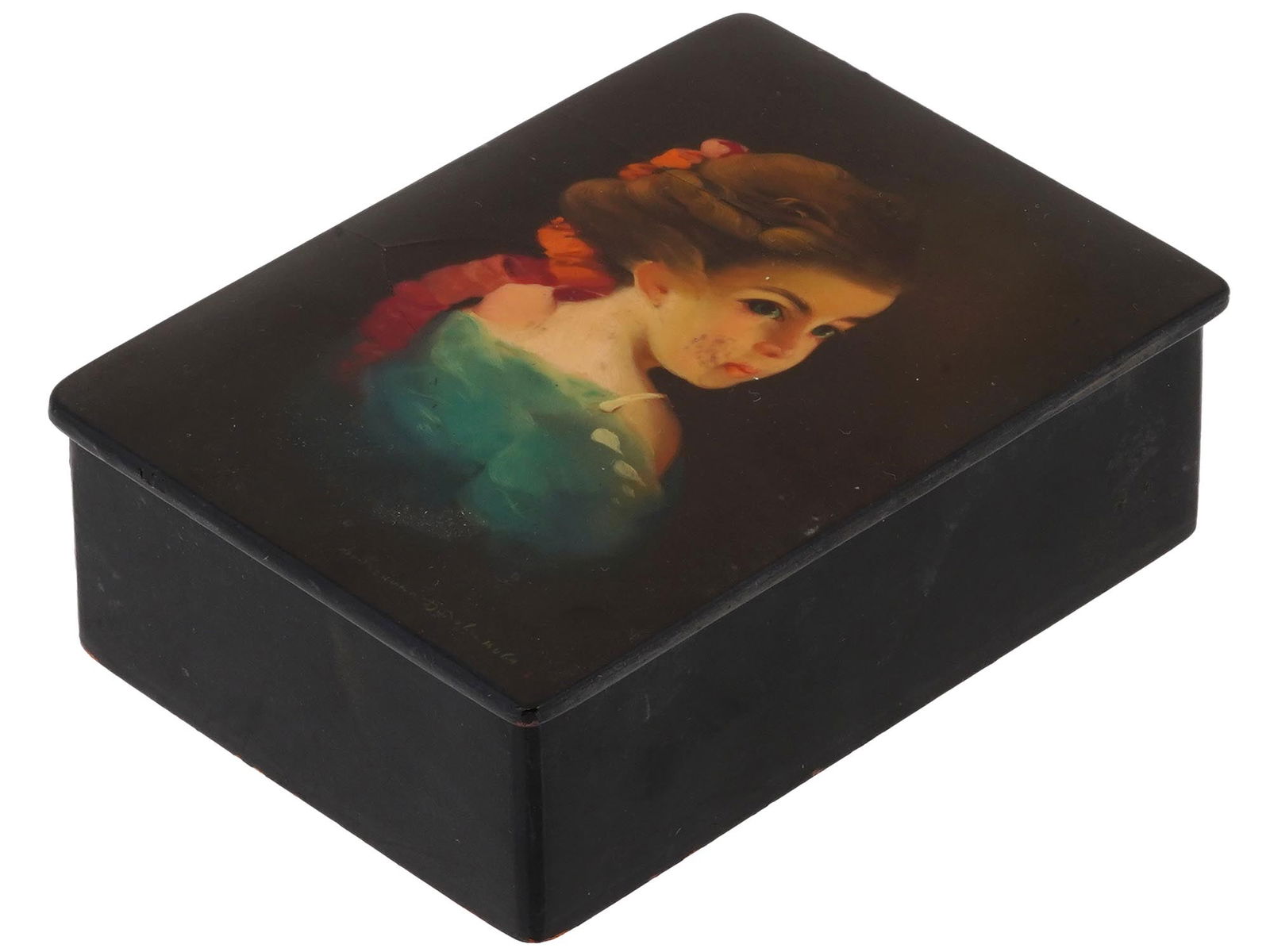 RUSSIAN PORTRAIT VARNISH PAINTED PAPIER MACHE BOX (1 of 6)