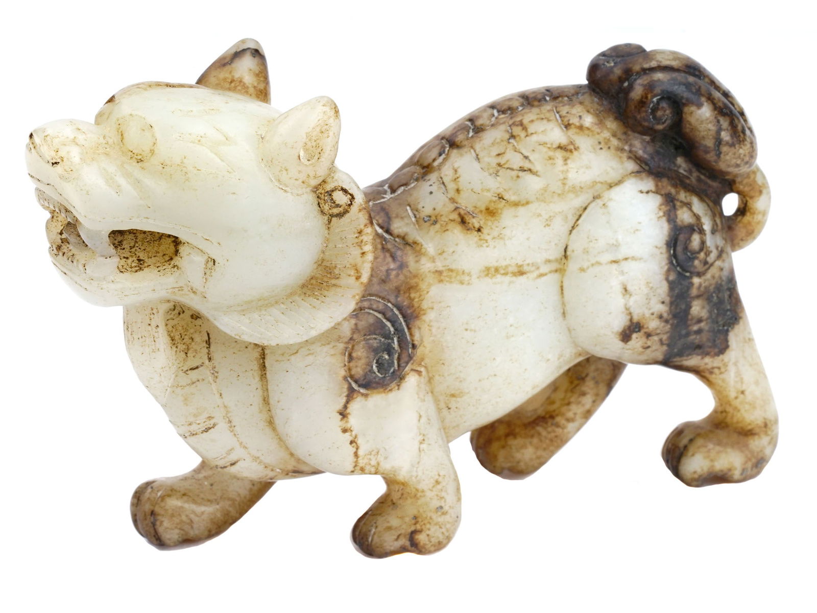 CHINESE HAND CARVED WHITE JADE FOO DOG FIGURAL AMULET (1 of 6)