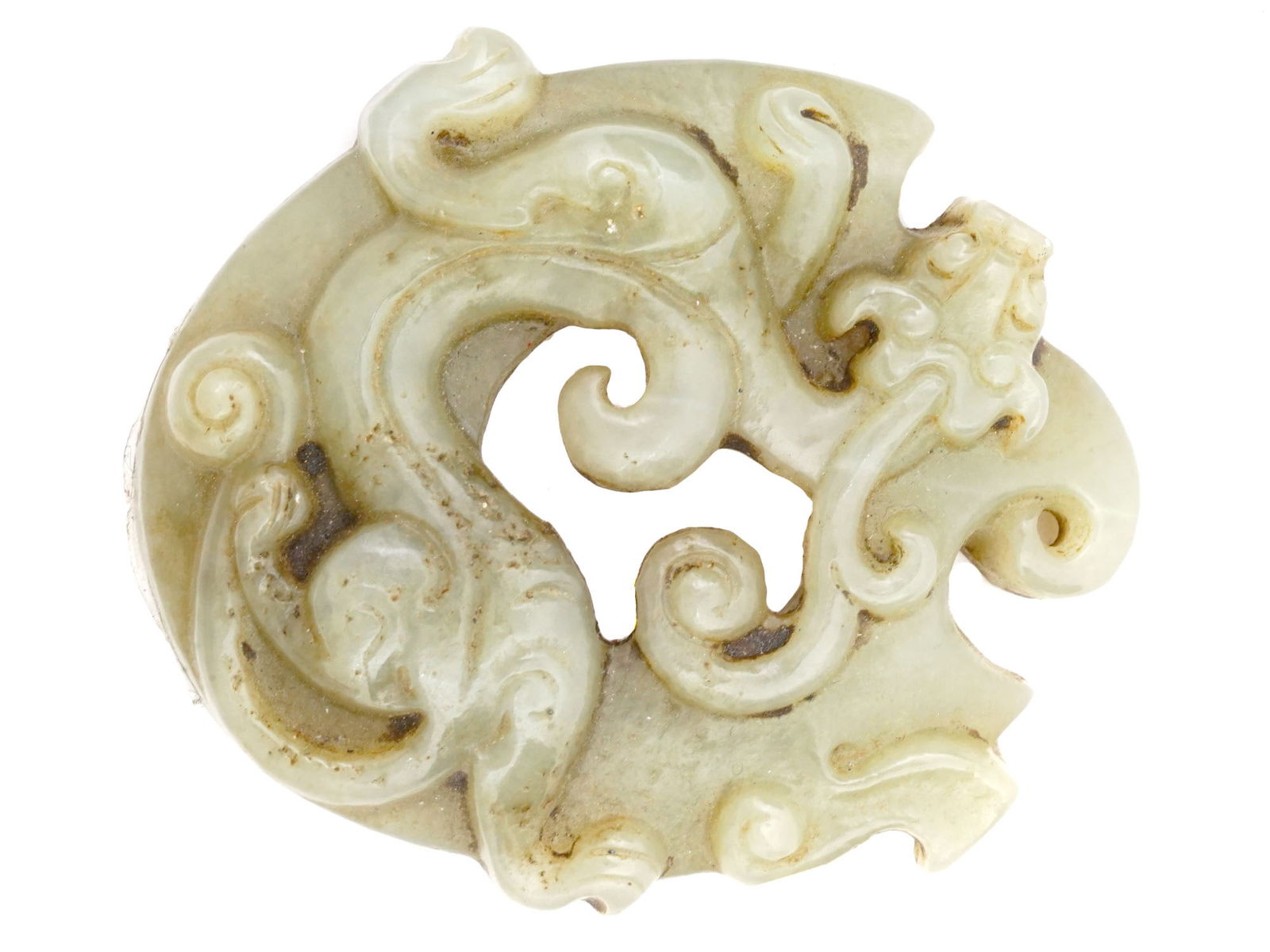 CHINESE HAND CARVED JADE AMULET PENDANT OF DRAGON (1 of 4)