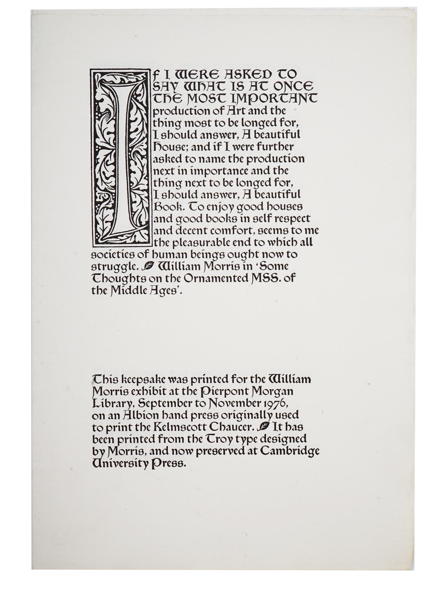 1976 KEEPSAKE PRINT QUOTE WILLIAM MORRIS EXHIBITION (1 of 5)
