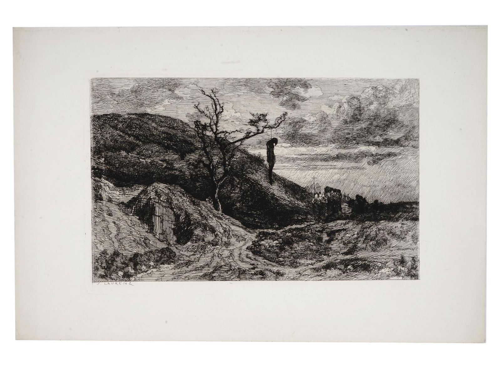 ANTIQUE FRENCH ETCHING HANGED MAN BY JULES LAURENS (1 of 4)
