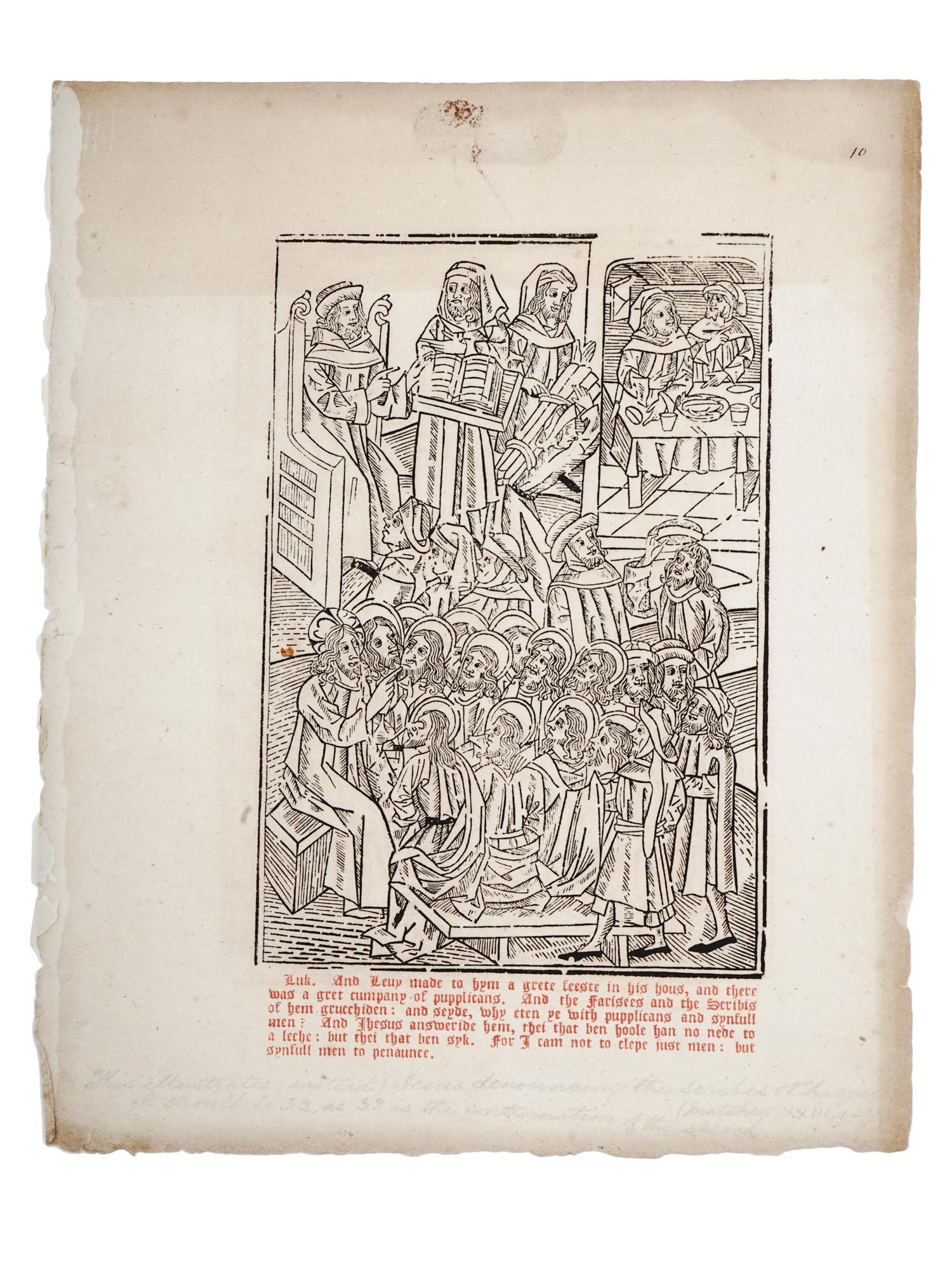 ANTIQUE WOODCUT JESUS DENOUNCES SCRIBES AND PHARISEES (1 of 5)