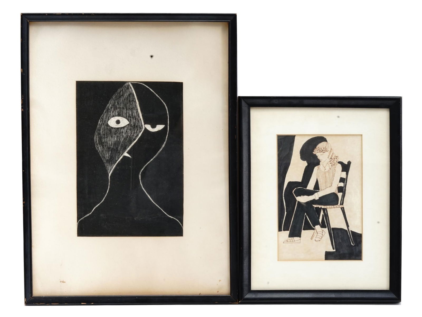 VINTAGE ABSTRACT MIXED MEDIA DRAWINGS IN FRAMES (1 of 4)