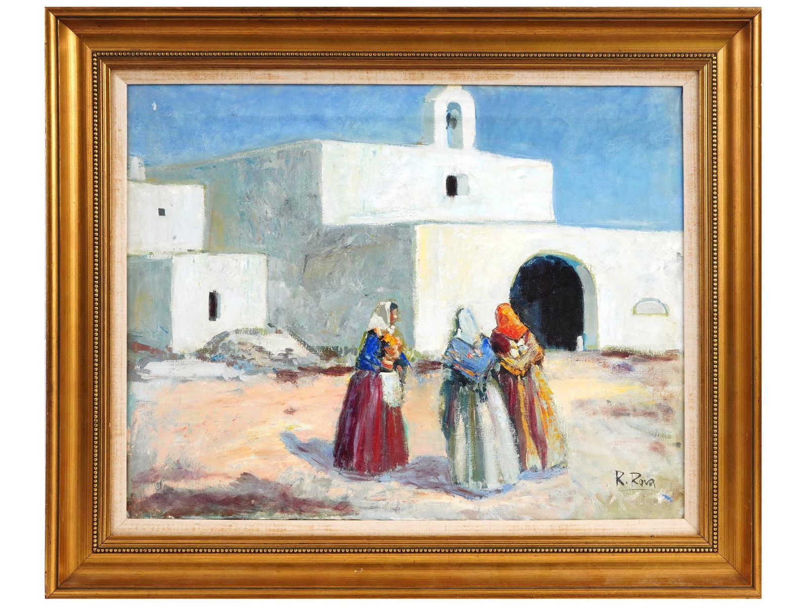 MID CENTURY RURAL SCENE PAINTING SIGNED BY R. ROVA (1 of 9)