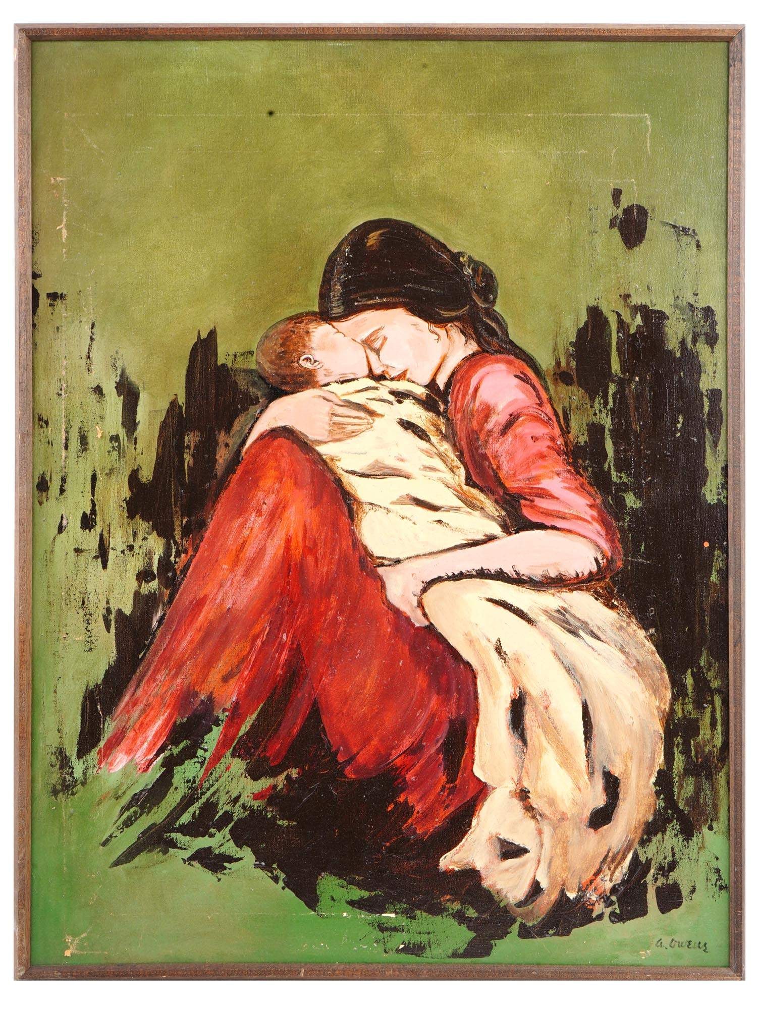 ATTR TO GENE OWENS MOTHER CHILD PORTRAIT OIL PAINTING (1 of 6)