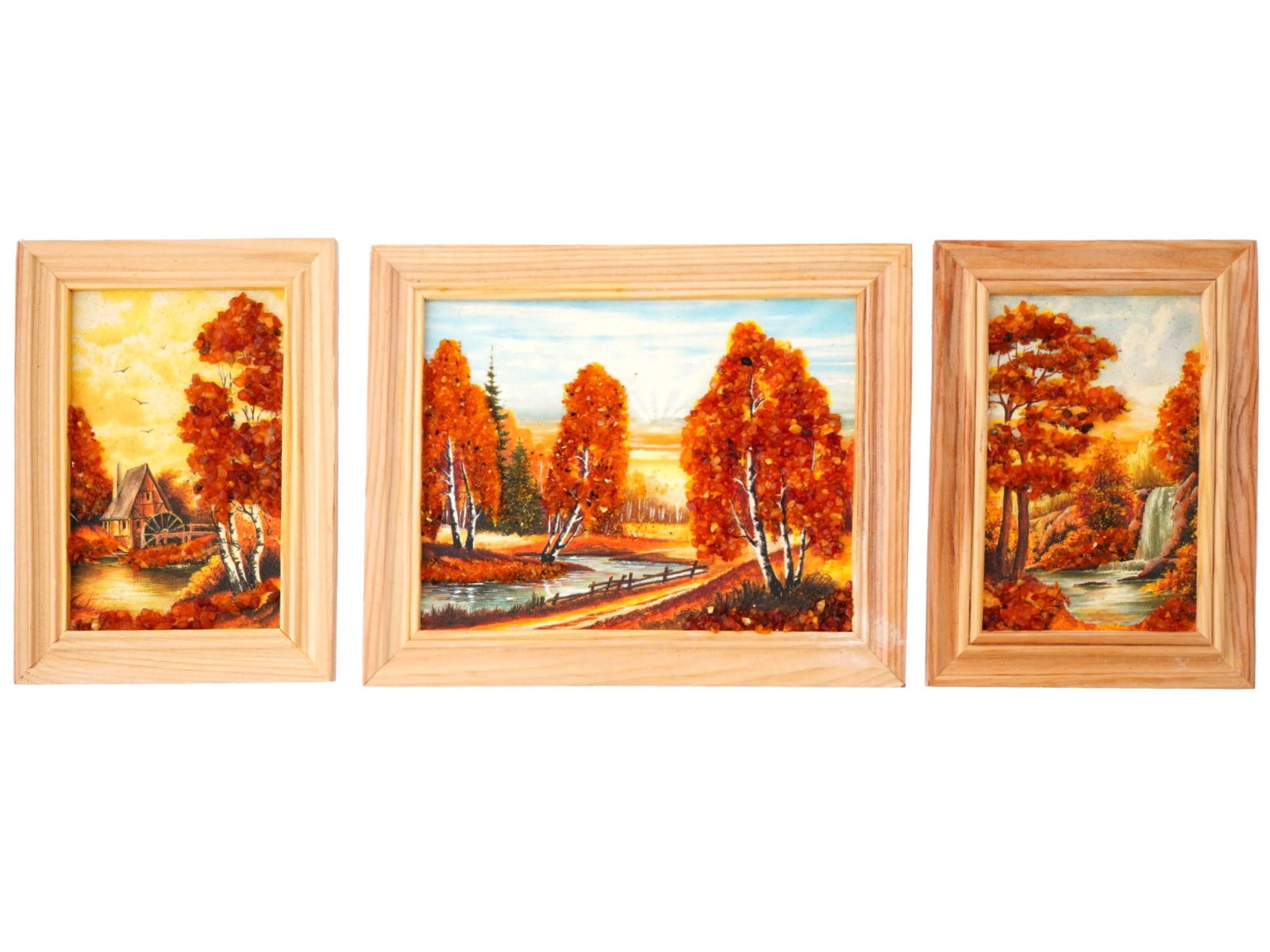 VINTAGE MIXED MEDIA AMBER PAINTINGS (1 of 8)