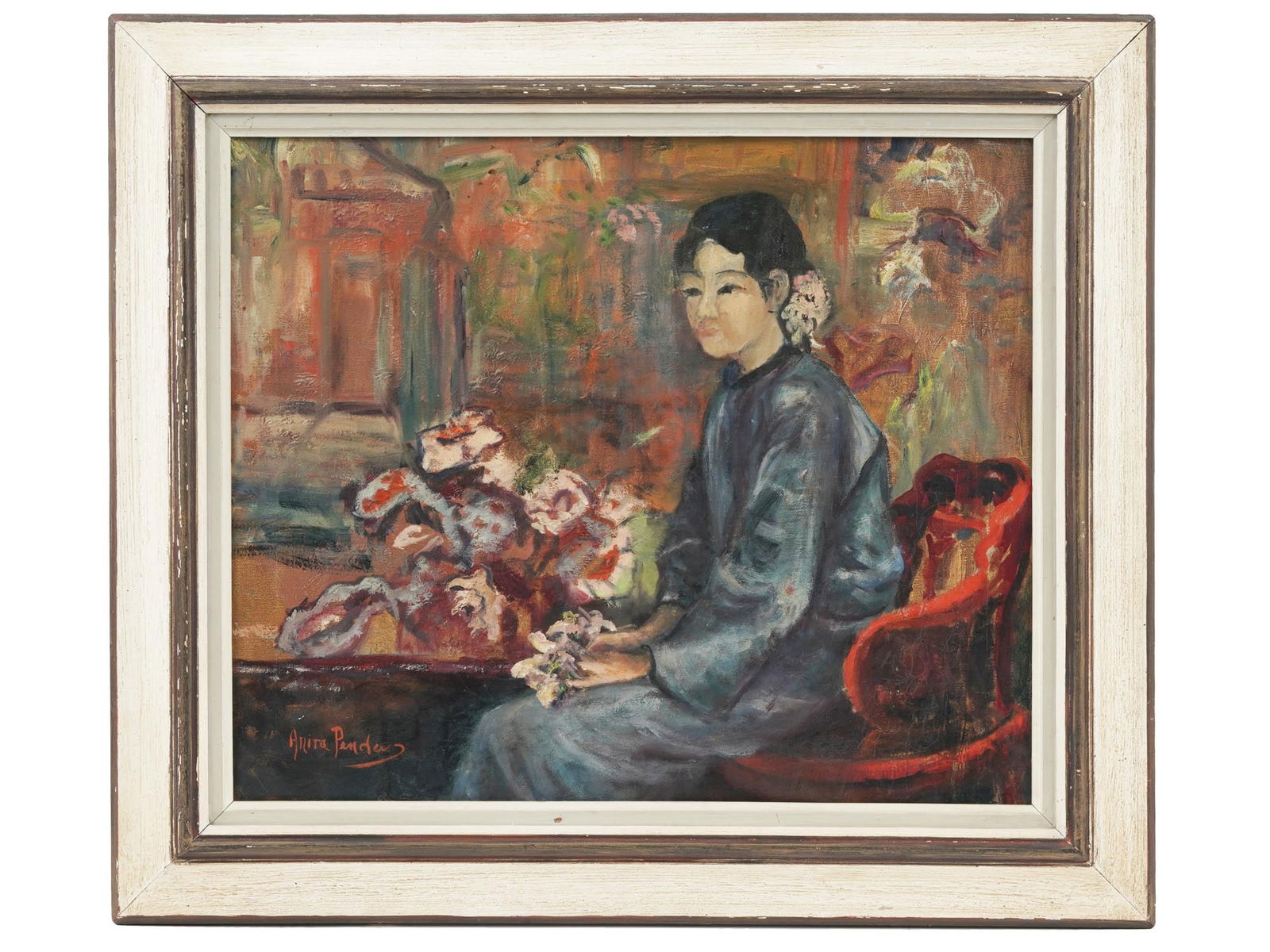 MID CENTURY FEMALE PORTRAIT OIL PAINTING SIGNED (1 of 6)