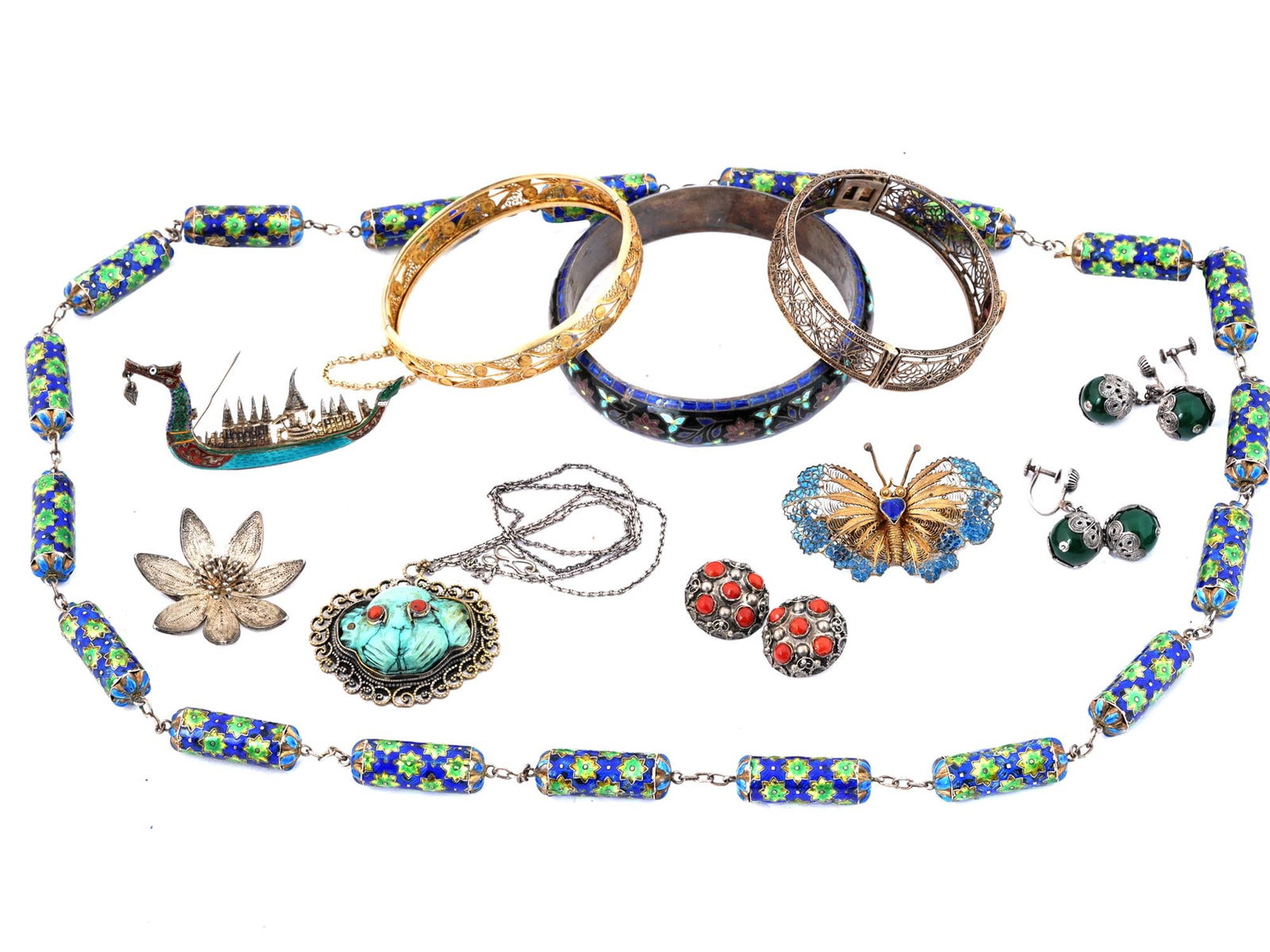 ORIENTAL HIGH GRADE SILVER ENAMEL COSTUME JEWELRY (1 of 10)