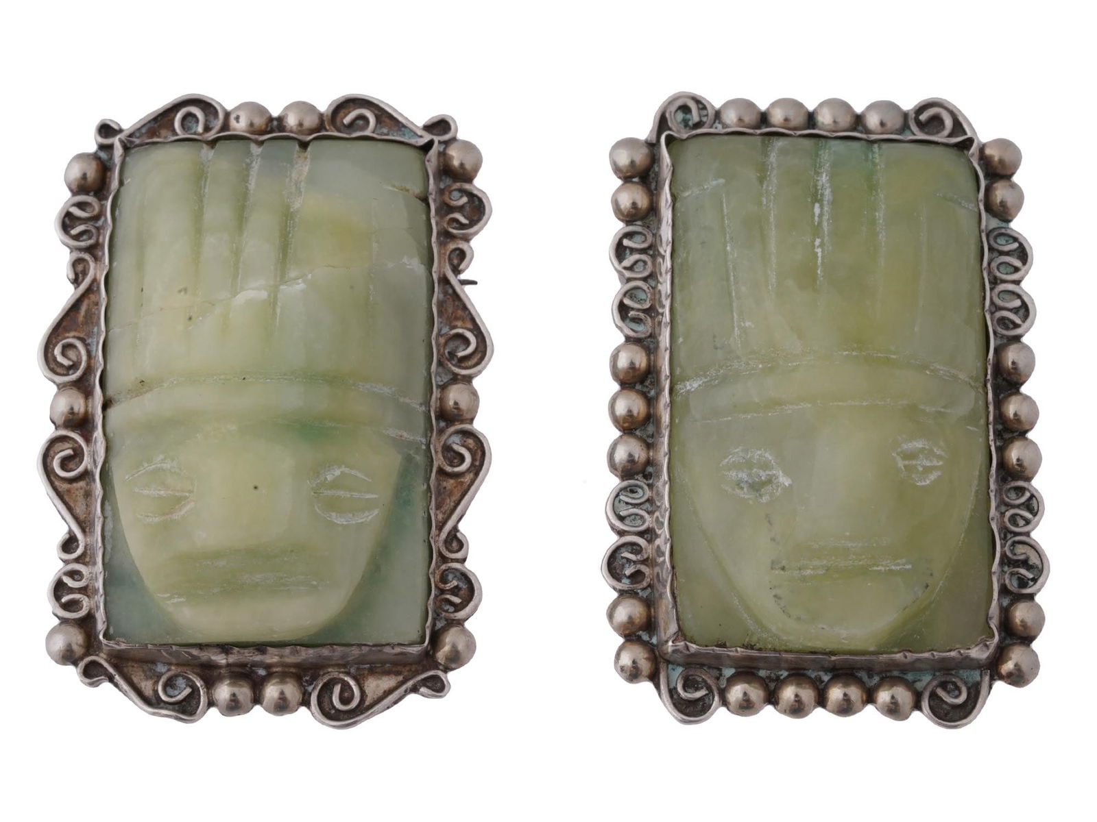 MEXICAN STERLING SILVER GREEN JASPER BROOCHES (1 of 8)