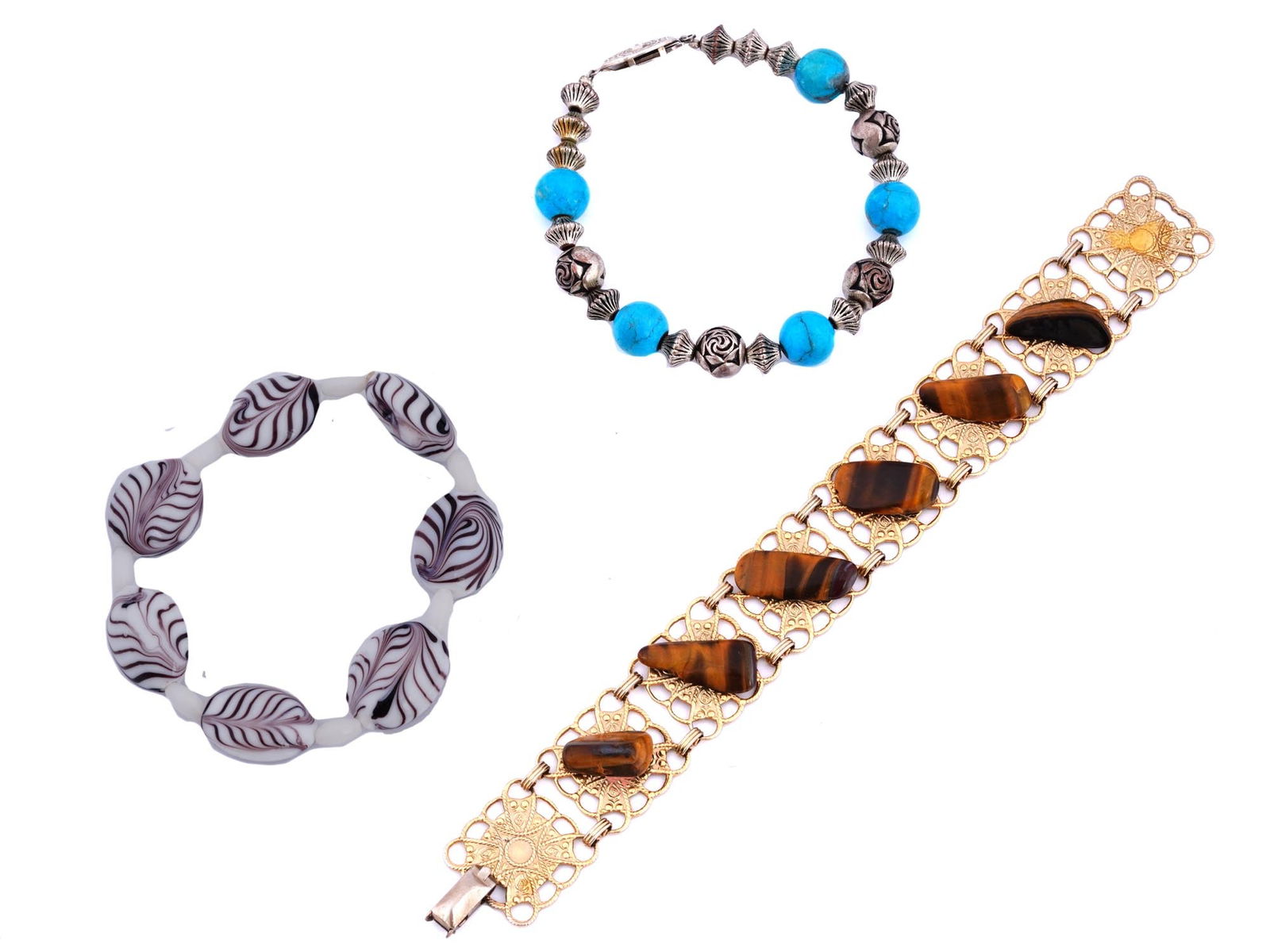 VINTAGE GLASS AND GEMSTONE BEADED BRACELETS (1 of 4)