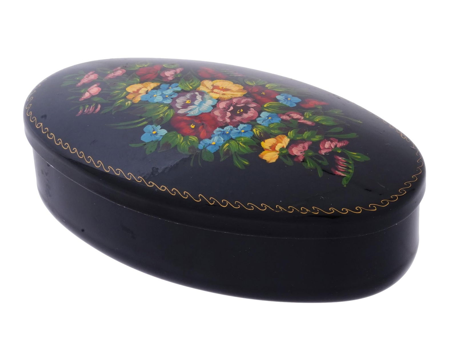 RUSSIAN PALEKH LACQUERED TRINKET BOX WITH FLOWERS (1 of 8)