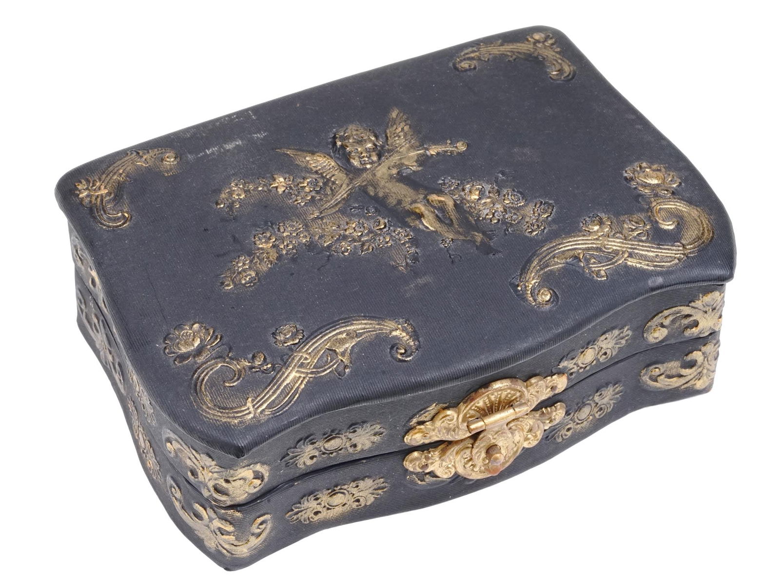 ANTIQUE VICTORIAN DECOUPAGE CARDBOARD JEWELRY BOX (1 of 8)