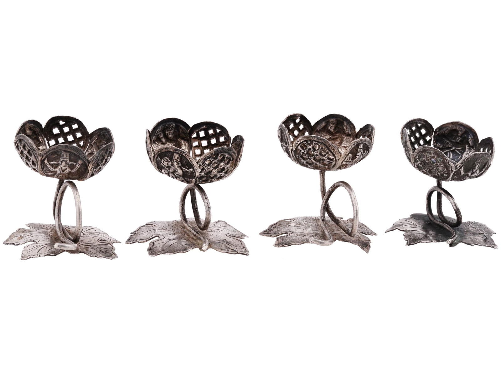 RUSSIAN SILVER NIELLO PIERCED DECOR EGG STANDS (1 of 12)