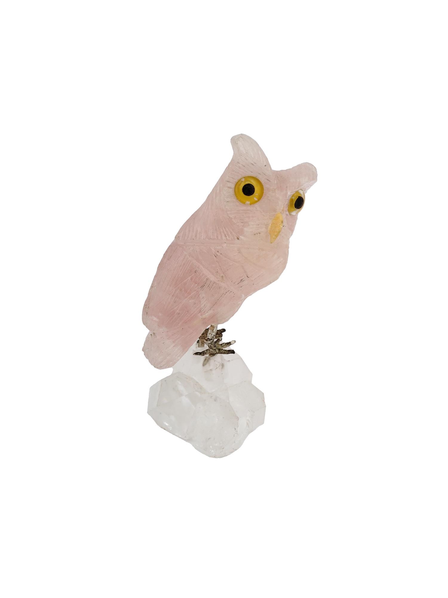 HAND CARVED PINK QUARTZ AND ROCK CRYSTAL OWL FIGURINE (1 of 8)