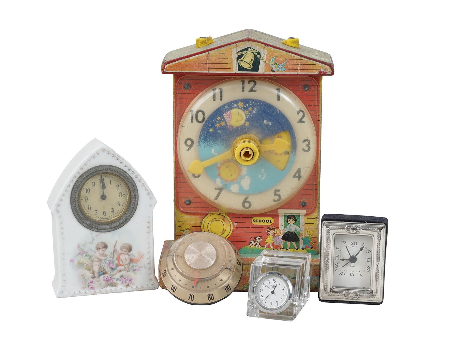 COLLECTION OF FIVE VINTAGE ALARM TABLE CLOCKS (1 of 12)