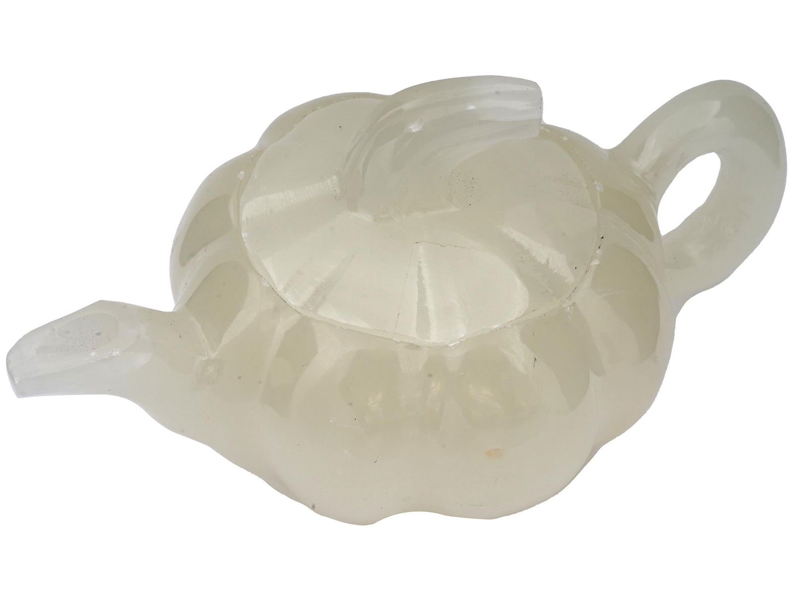 ANTIQUE CHINESE CARVED HETIAN WHITE JADE PUMKIN POT (1 of 9)