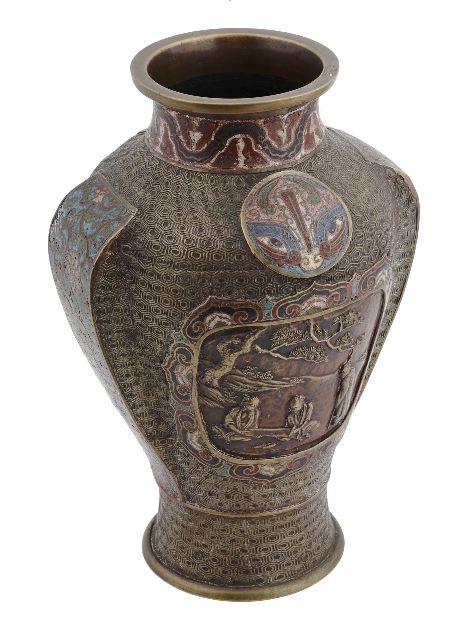 ANTIQUE JAPANESE MEIJI CLOISONNE ENAMEL BRONZE VASE (1 of 6)