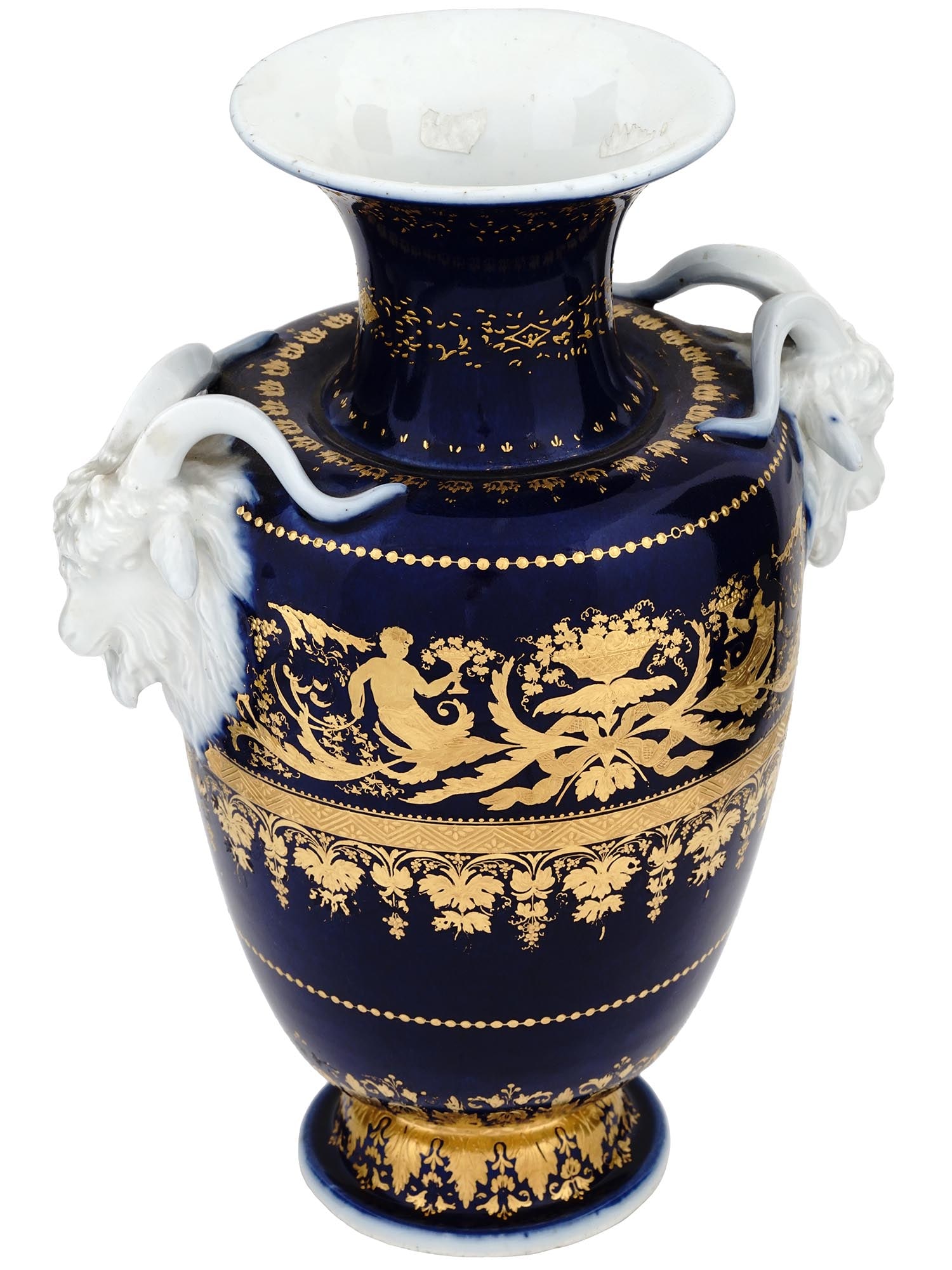 ANTIQUE ENGLISH COBALT BLUE GILT PORCELAIN VASE (1 of 7)