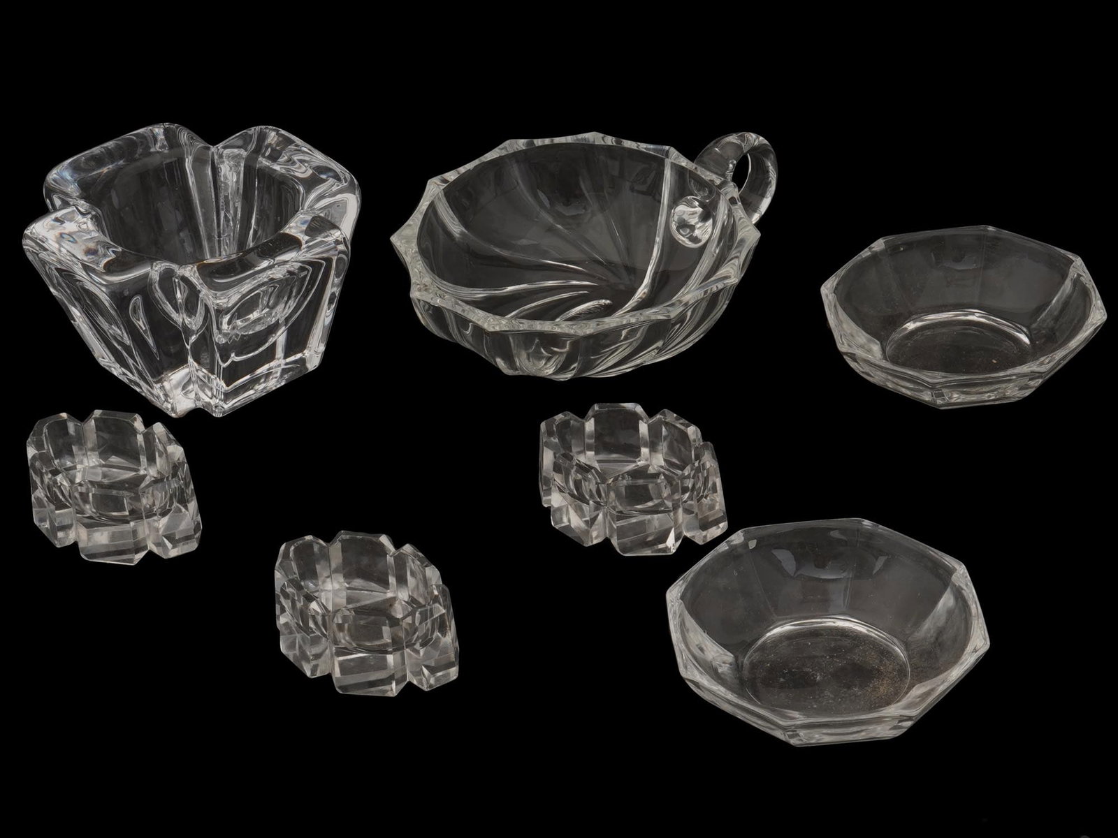 ORREFORS SWEDEN CRYSTAL BOWLS AND ASHTRAYS, 7 PCS (1 of 11)